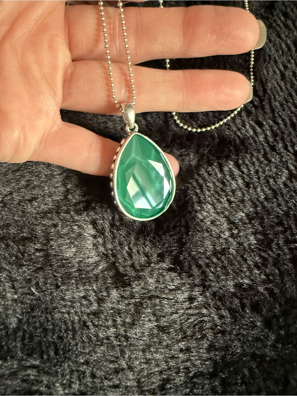 Touchstone Crystal Teardrop Pendant Necklace in Green and Silver - Picture 2 of 5